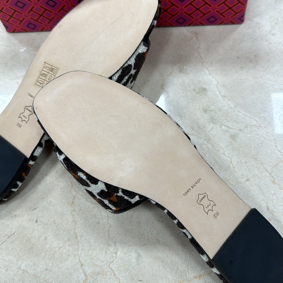 TORY BURCH ELEANOR SLIDE GOAT AND PATENT LEATHER W/LEOPARD PRINT STRAP SIZE 8 - Picture 12 of 13
